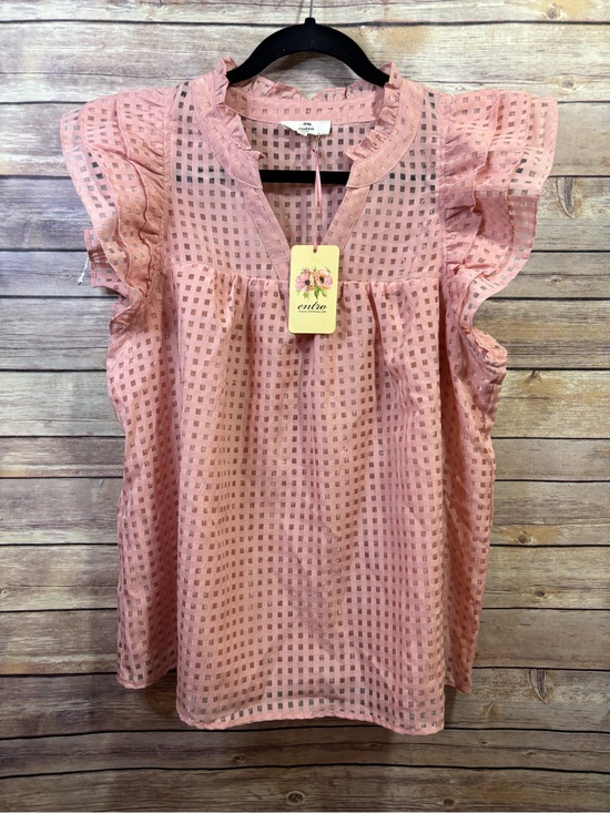 entro Tops - ENTRO Textured Ruffle Cap Sleeve Blouse Pink V-Neck Boho Cottagecore Medium